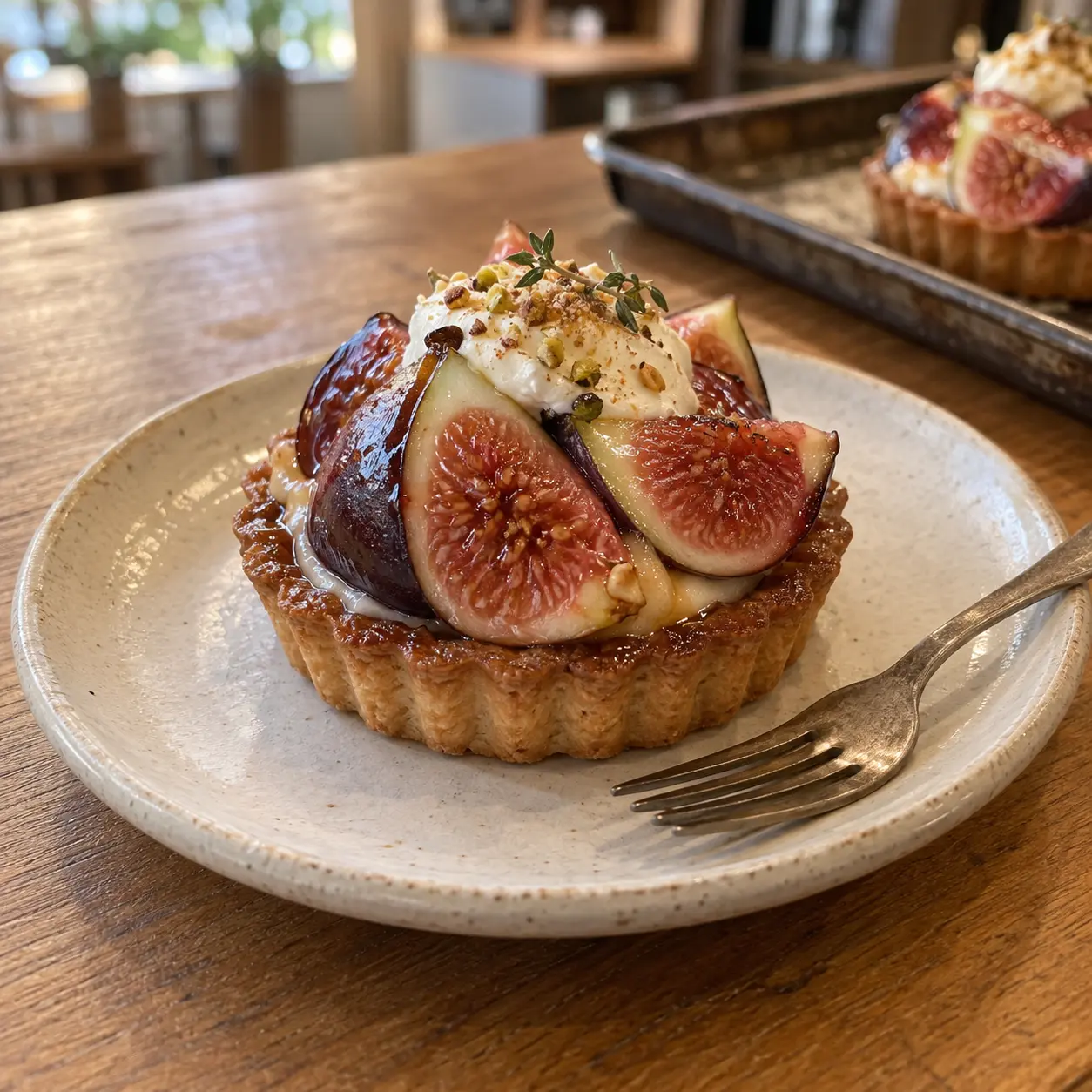日替わりデザートのいちじくタルトとカウンター奥の焼き菓子